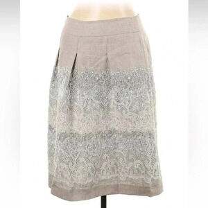 Carlisle Per SE Tan Linen Art To Wear Lace Embroidered A-line Full Skirt Size 10